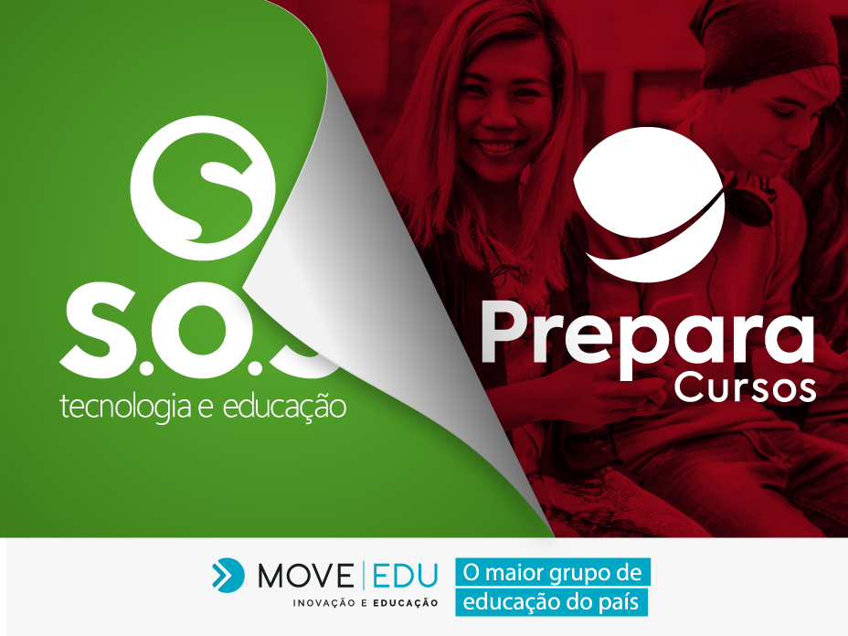 Logo da SOS como um fundo de tela que está descolando, e assim aparece o logo da prepara cursos